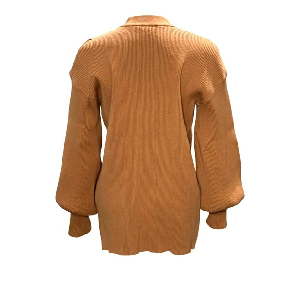 CCC Brown Cutout Sweater Ribbed Knit Gigi Neckline Bishop Sleeves Size Extra LG - Picture 3 of 8